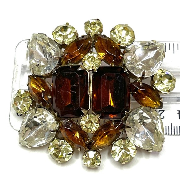 Vintage Brooch Root Beer Topaz Clear Rhinestone VTG Costume Jewelry Pin Lot M08 - Picture 4 of 4